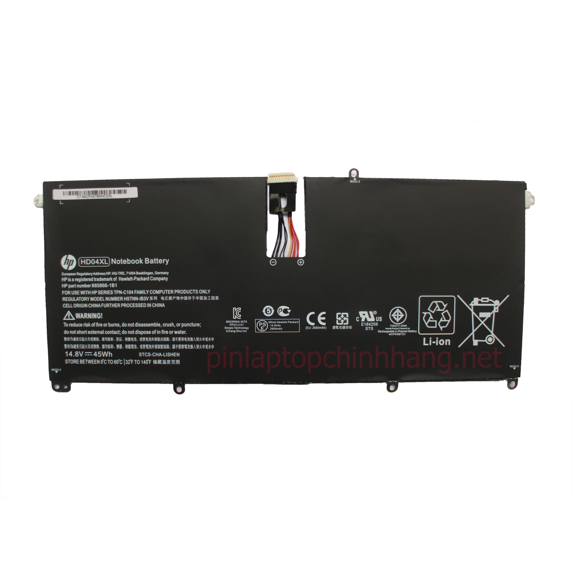 Pin Laptop HP/ Battery HP/ Pin HP Envy Spectre XT 13-2120TU/ 13-2021TU/ 13-2125TU/ 13-2003EF/ 13-2000EG/ Series HSTNN-IB3V/ 685866-1B1 (14.8V-45Wh-4Cell) HD04XL