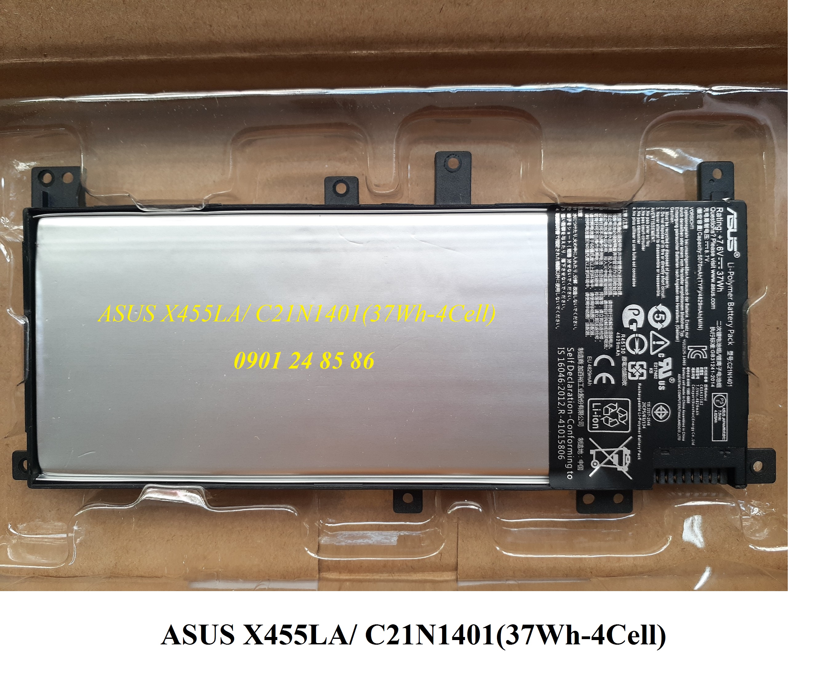 Pin Laptop Asus/ Battery Asus/ Pin Asus A455LD/ K455/ K455L/ X455/ X455L/ X455LA/ X455LD/ K455/ K455L/ X455/ X455LA/ X455LB/ X455LD (7.6V-37Wh-2Cell) C21N1401