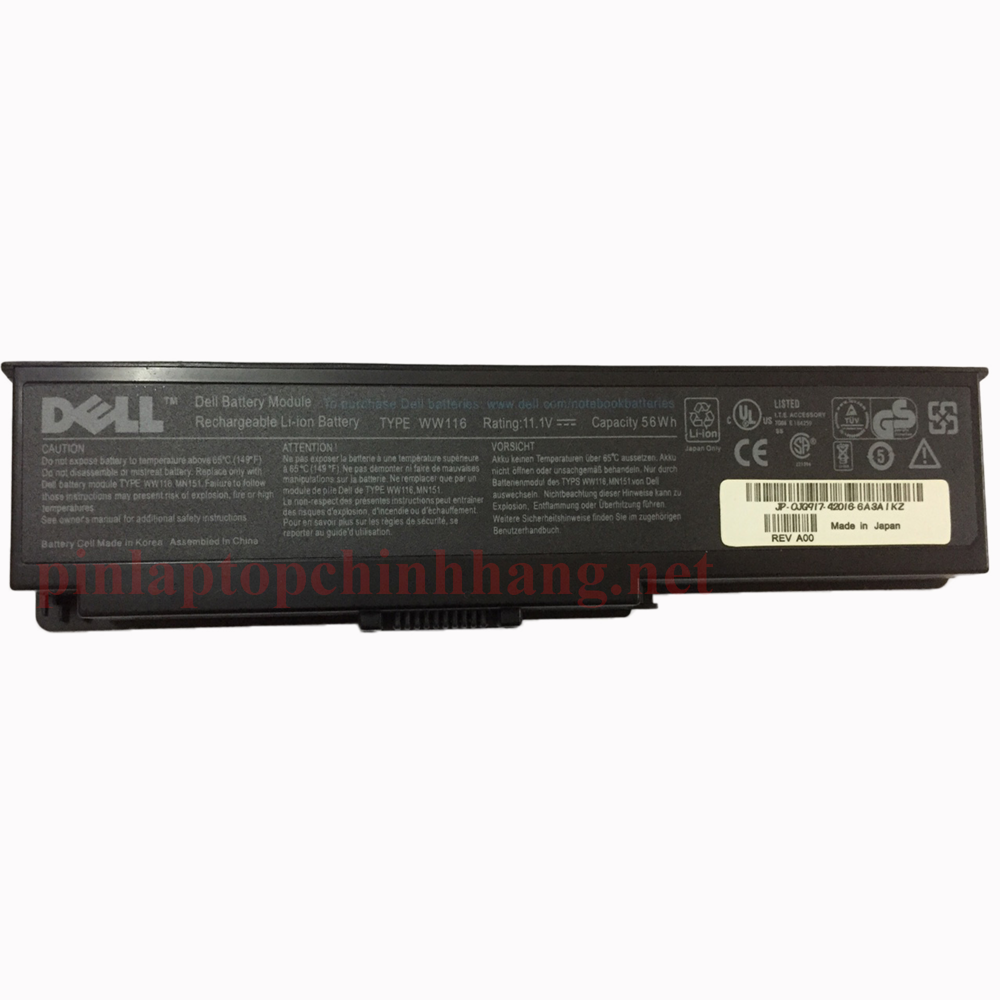 Pin Laptop Dell/ Battery Dell/ Pin Dell Inspiron 1420/ Vostro 1400 (11.1V-56Wh-6Cell) WW116