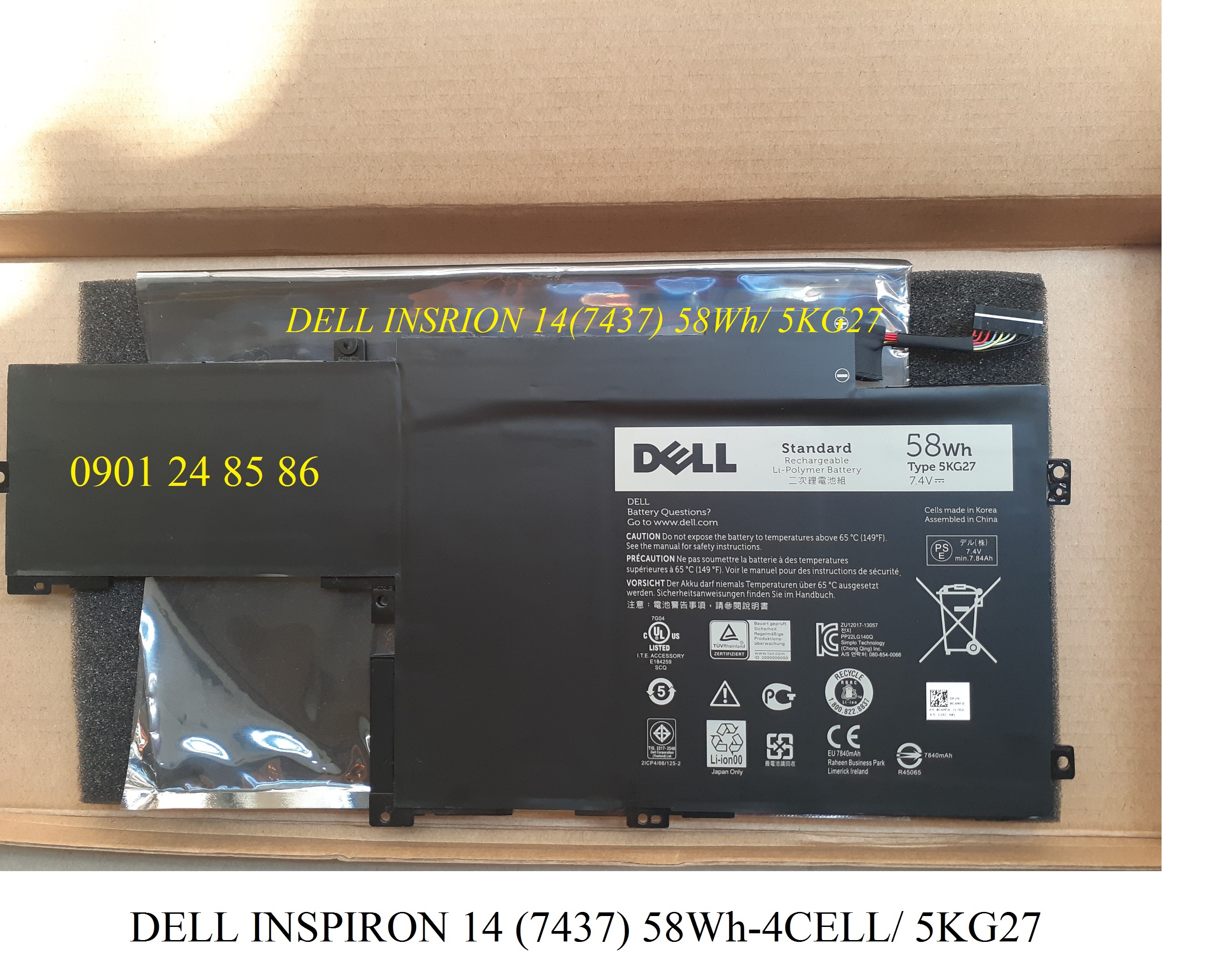 Pin Laptop Dell/ Battery Dell/ Pin Dell Inspiron 14 7000/ 7437/ P42G/ C4MF8/ 5KH27 (7.4V-58Wh-4Cell) 5KG27 