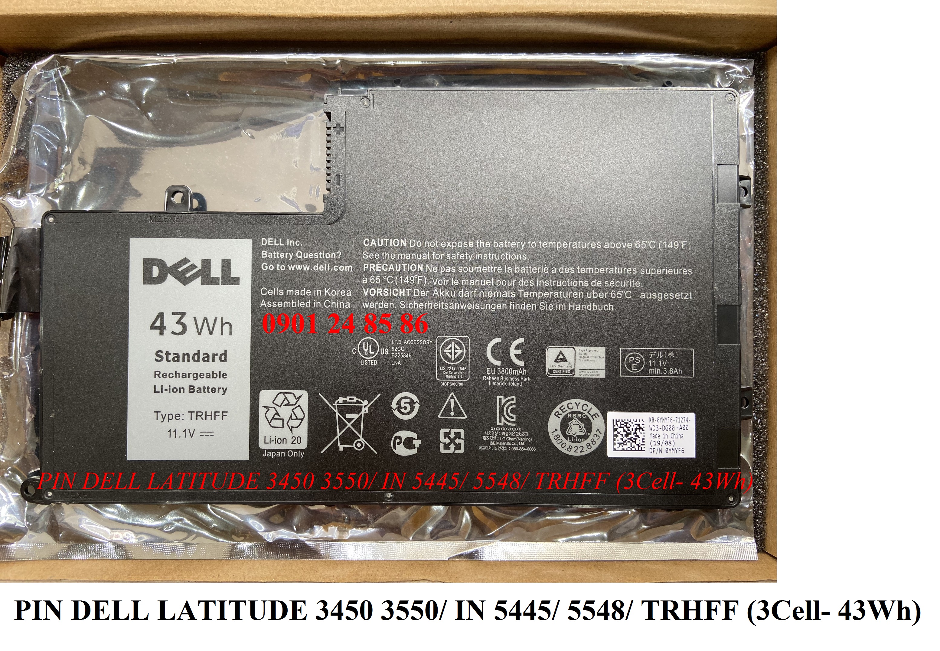 Pin Laptop Dell/ Battery Dell/ Pin Dell Inspiron 5543/ 5545/ 5547/ 5548/ 5557/ Latitude 3450/ 3550/ 0PD19/ P39F/ P49G (11.1V-43Wh-3Cell) TRHFF 