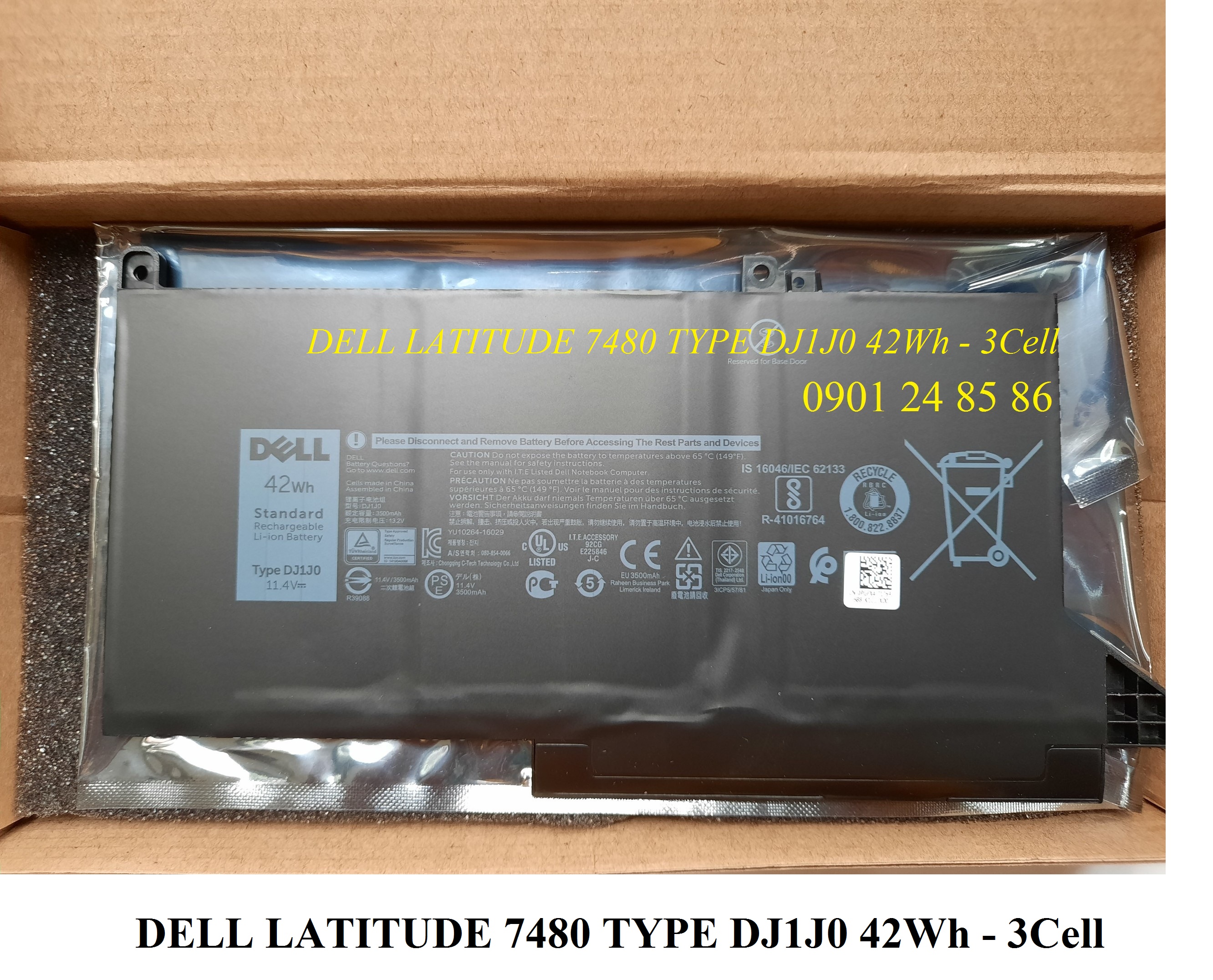 Pin Laptop Dell/ Battery Dell/ Pin Dell Latitude 12 7000/ 7280/ 7290/ 13 7000/ 7390/ 7380/ 14 7000/ 7480/ 7490/ E7480/ E7280/ E7490/ E7490/ C27RW/ PGFX4/ 9W9MX (11.4V-42Wh-3Cell) DJ1J0