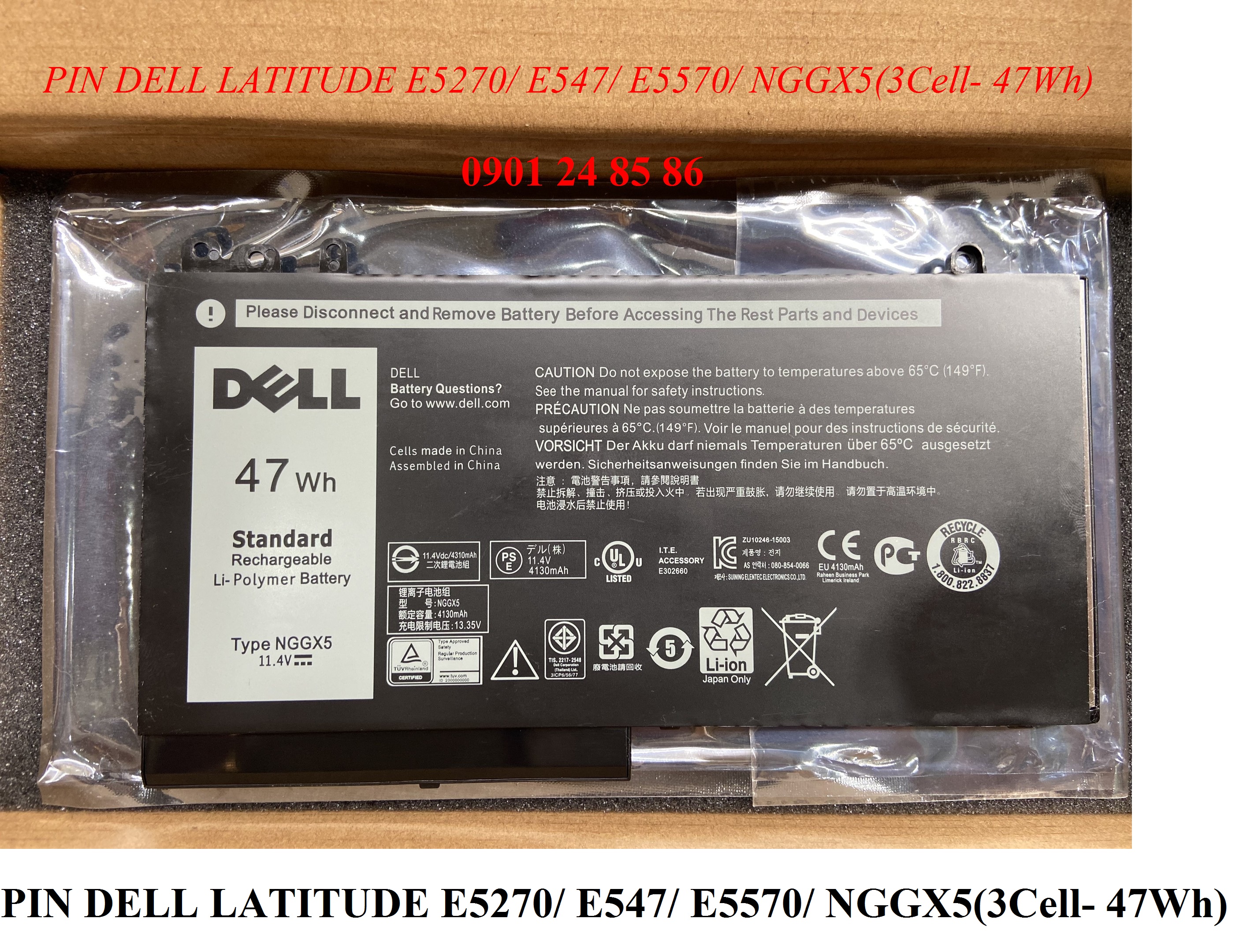Pin Laptop Dell/ Battery Dell/ Pin Dell Latitude E5470/ E5270/ E5570/ Precision 15 3510/ P48F001/ 954DF/ 0JY8D6 (11.4V-47WH-3Cell) NGGX5