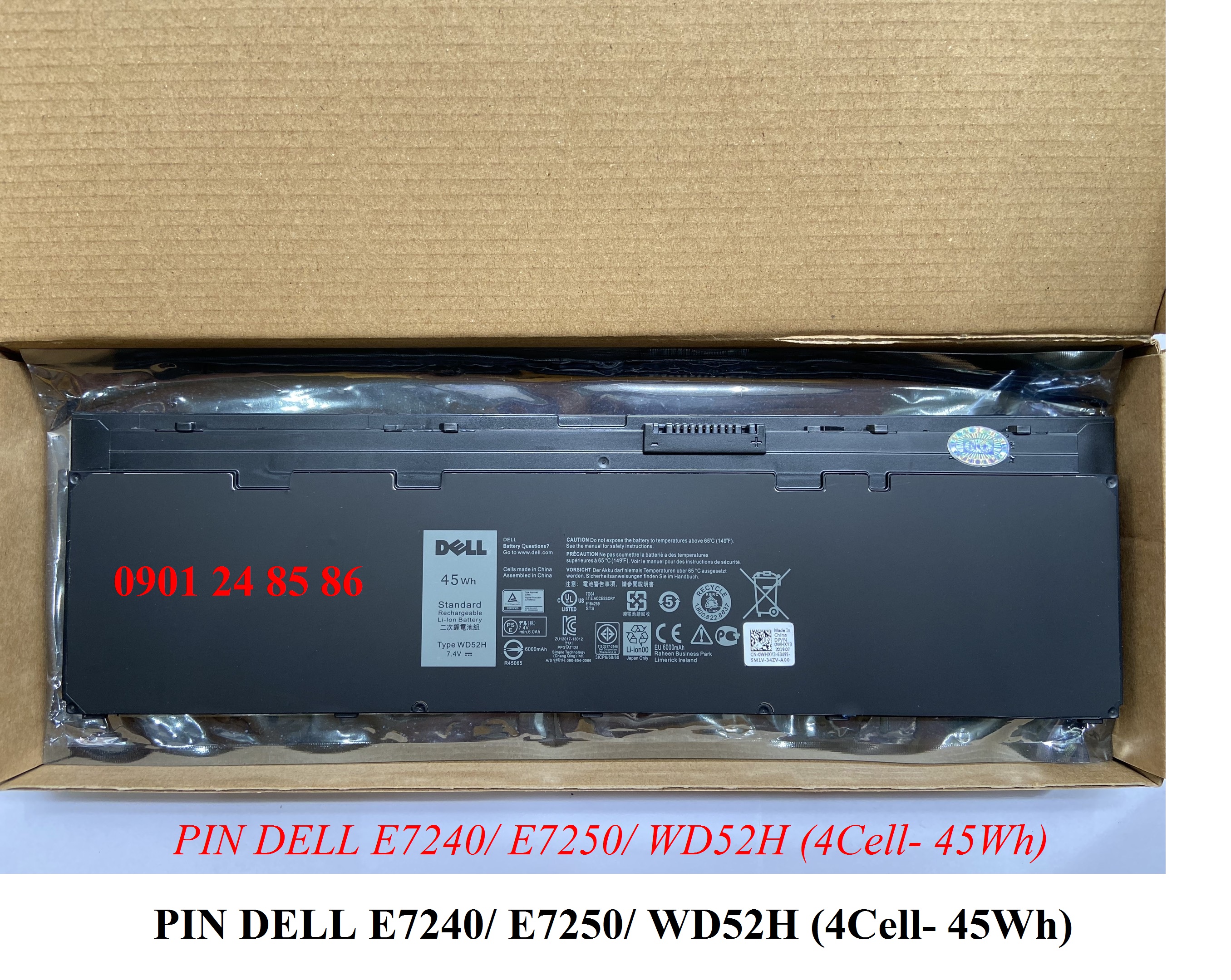 Pin Laptop Dell/Battery Dell/ Pin Dell Latitude E7240 / E7250/ GHT4X/ VFV59/ GVD76/ F3G33 (7.4V-45Wh-4Cell) WD52H