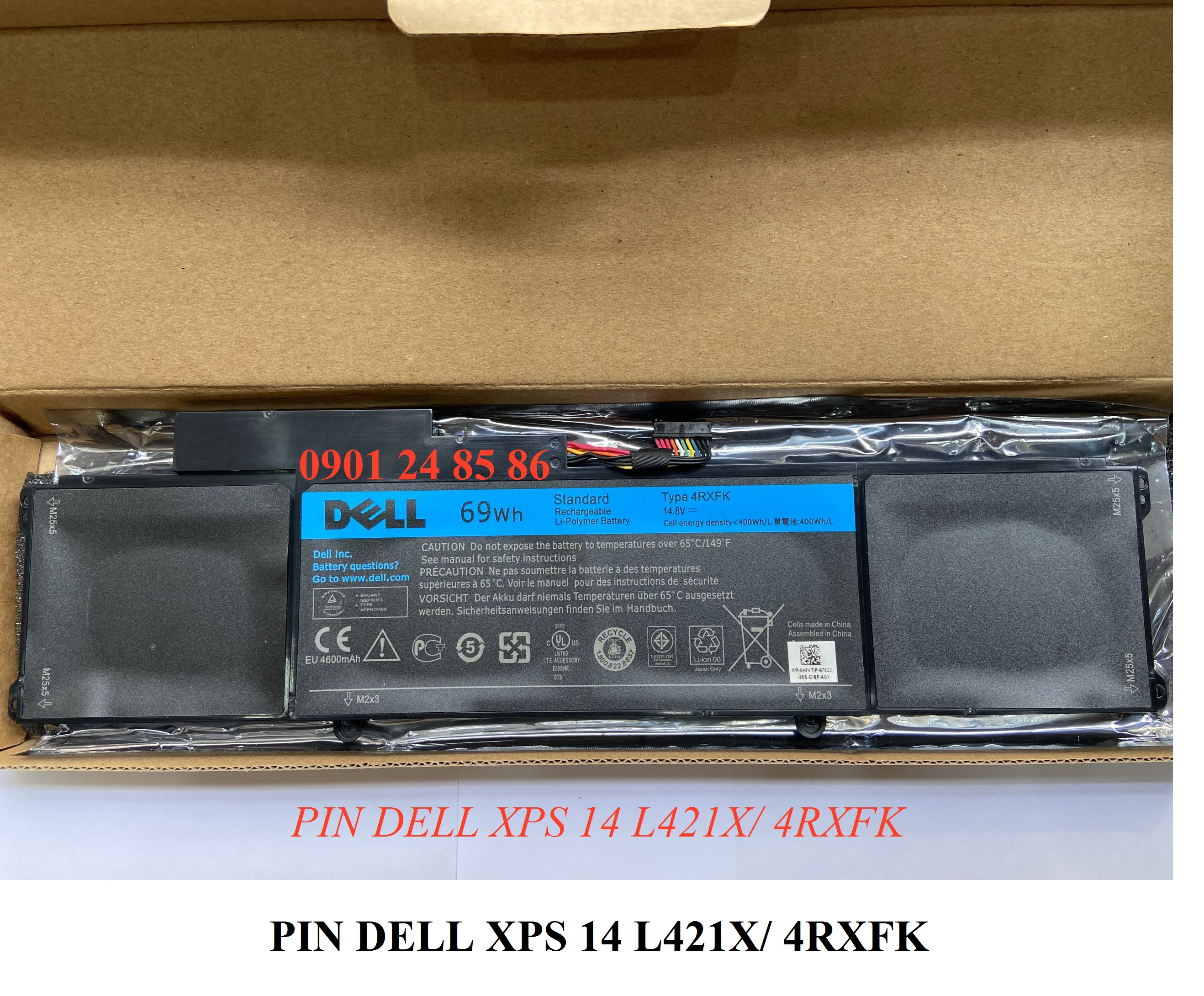 Pin Laptop Dell/ Battery Dell/ Pin Dell Ultrabook XPS 14 L421/ L142X/ 14-L421X/ C1JKH/ FFK56 (14.8V-69Wh-6Cell) 4RXFK