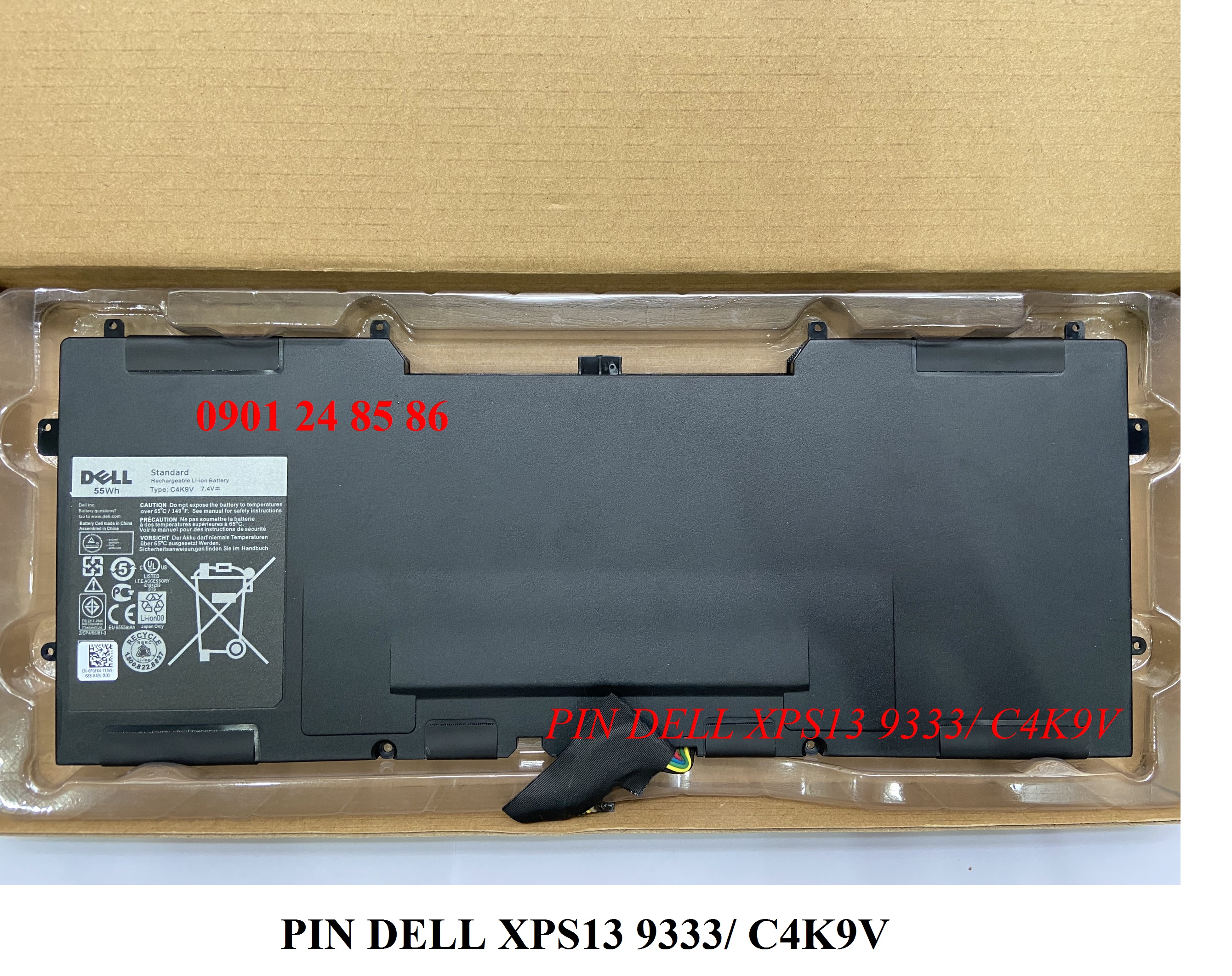 Pin Laptop Dell/ Battery Dell/ Pin Dell XPS 12 9Q33-L221X/ 13 9333/ 13-L321X/ 13-L322X/ L321X/ L322X/ 3H76R/ 489XN/ PKH18/ PKH18 (7.4V-55WH-6Cell) C4K9V