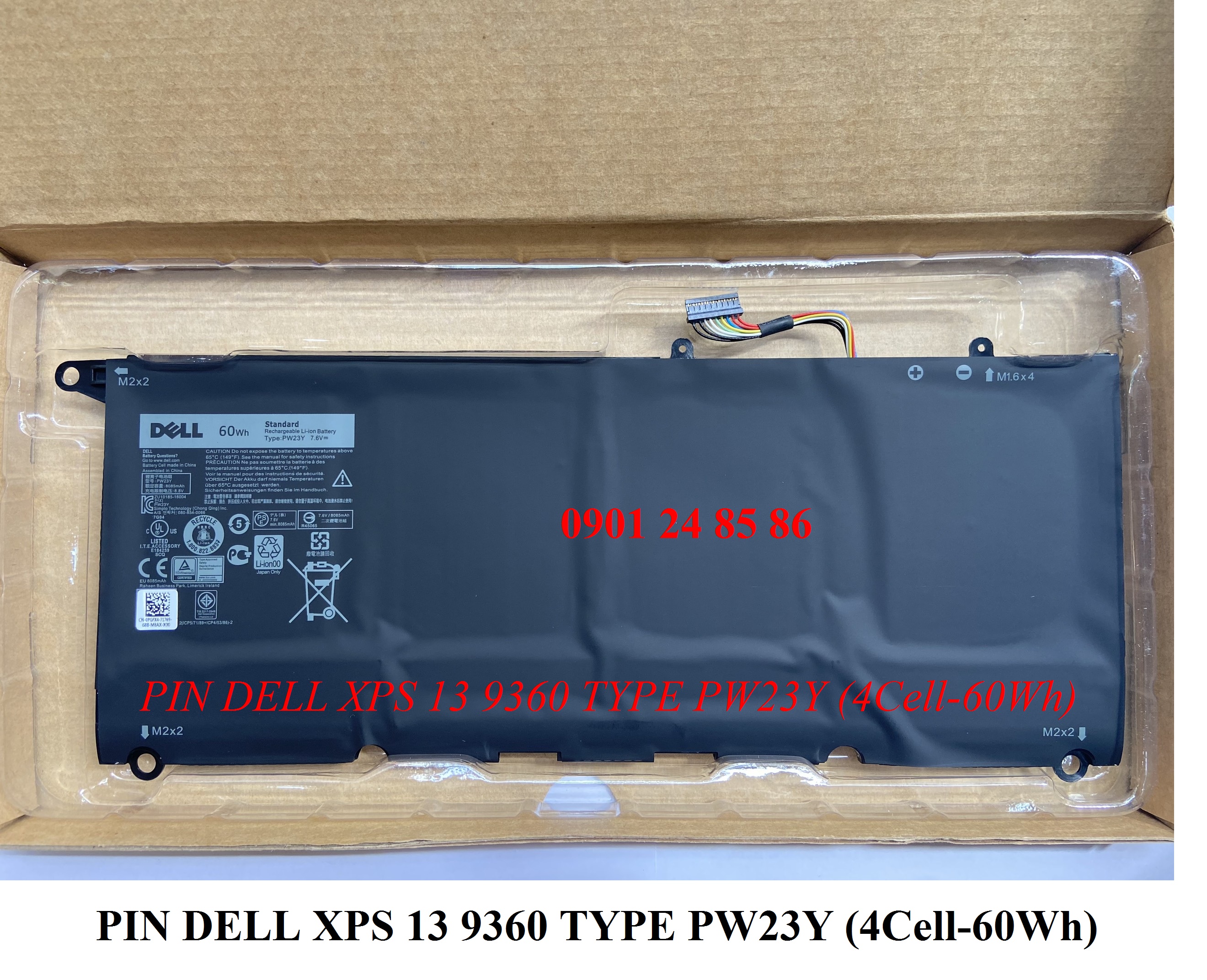 Pin Laptop Dell/ Battery Dell/ Pin Dell XPS 13 9360/ 9360-D1609/ 9360-D1605G/ 9360-D1705G (7.6V-60Wh-4Cell) PW23Y
