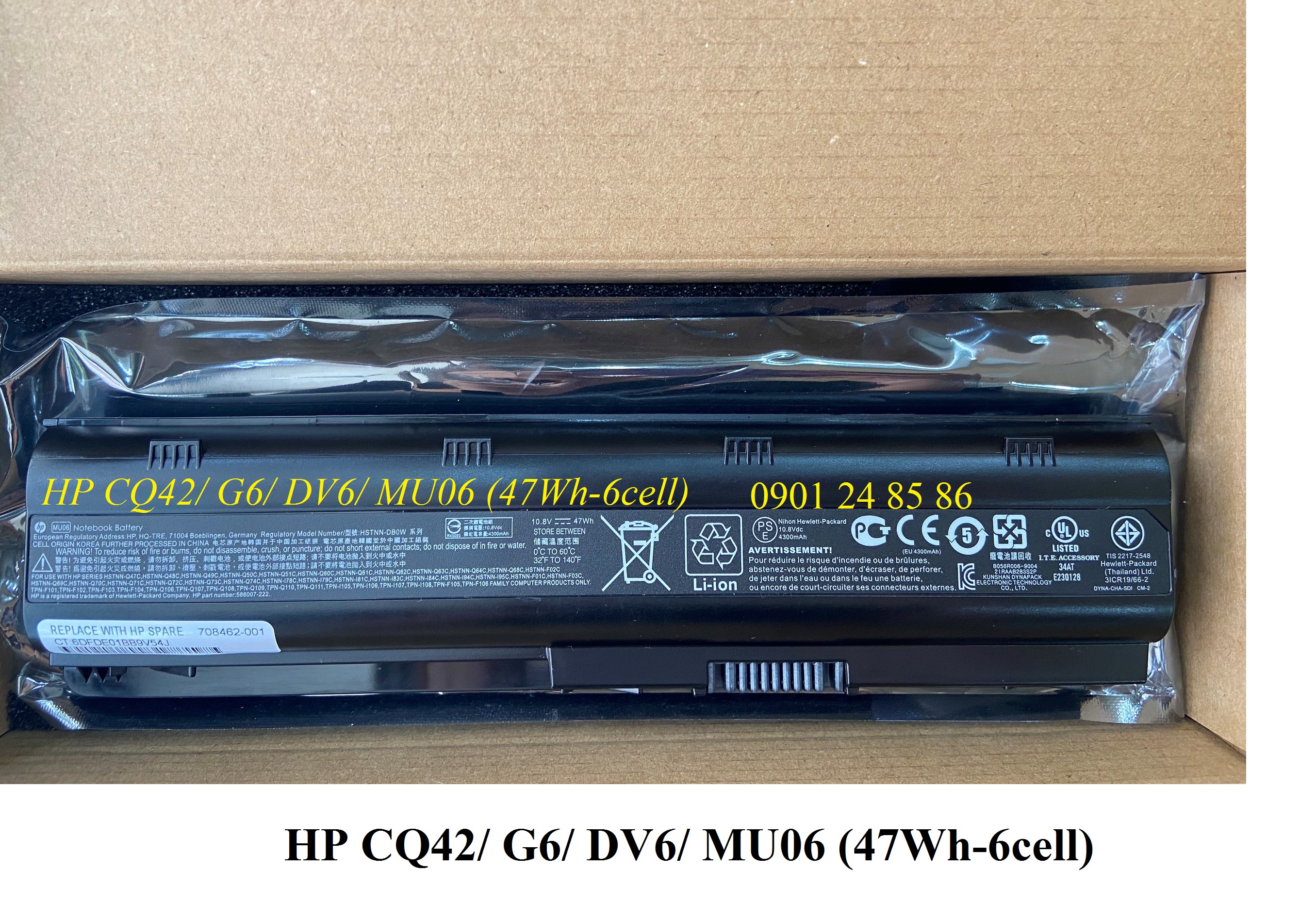 Pin Laptop HP/ Battery HP/ Pin HP Compaq Presario CQ32/ CQ42/ CQ56/ CQ57/ CQ62/ CQ72/ Pavilion DV6-3025DX/ DV7-4000/ DM4/ DM4-1065DX/ G4-1104DX/ G6-1072SA/ G7-1000/ (10.8V-47Wh-6Cell) MU06 