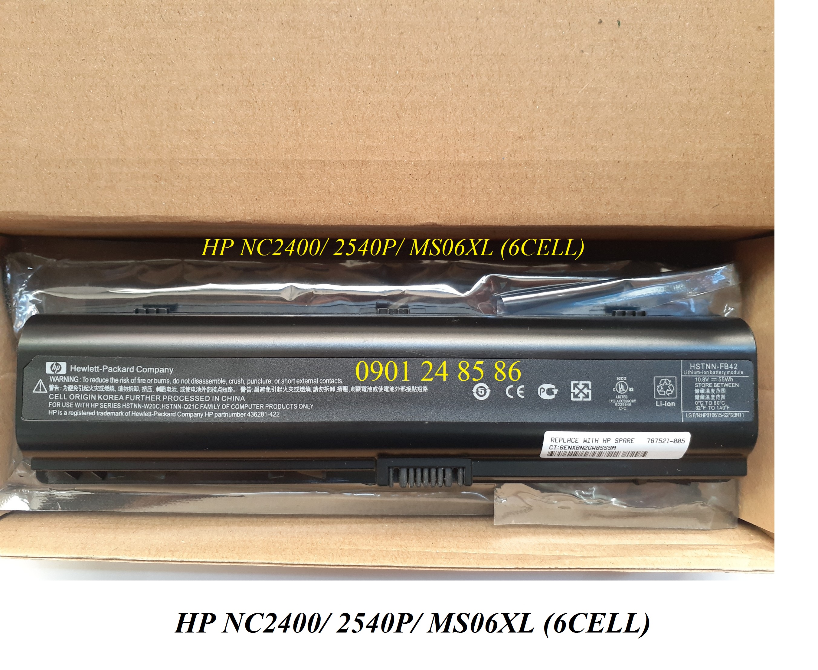 Pin Laptop HP/ Battery HP/ Pin HP Elitebook 2530P/ 2540P/ Compaq NC2400/ NC2410/ 2510P/ HSTNN-DB22/ HSTNN-FB21/ 492549-001 (10.8V-47Wh-6Cell) MS06XL