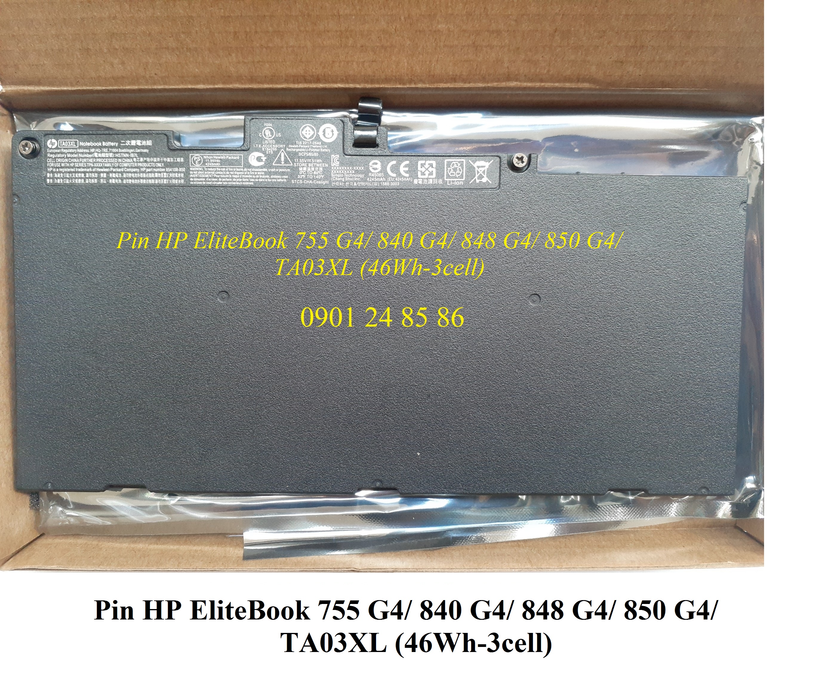 Pin Laptop HP/ Battery HP/ Pin HP EliteBook 755 G4/ 840 G4/ 848 G4/ 850 G4/ HSTNN-IB7L/ HSTNN-172C-4/ 854108-850 (11.55V-51Wh-3Cell) TA03XL