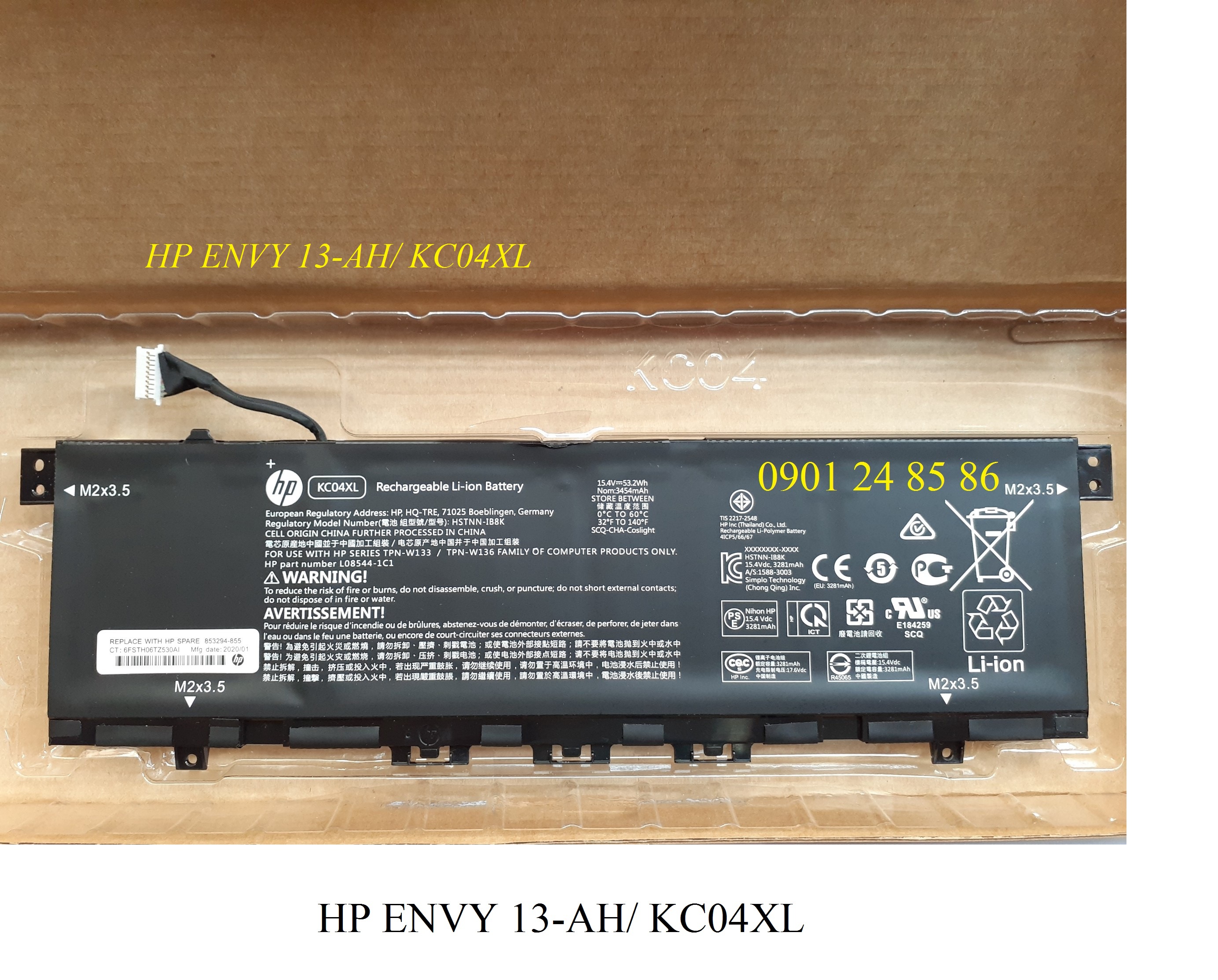 Pin Laptop HP/ Battery HP/ Pin HP Envy X360 13-AG/ 13-AQ/  13-AH/ 13-AH0027TU/ 13-AH 13-AR/ 13-AR0097AU/ 13-AR0601NG/ HSTNN-IB8K/ L08544-1C1 (15.4V-53.2Wh-4Cell) KC04XL