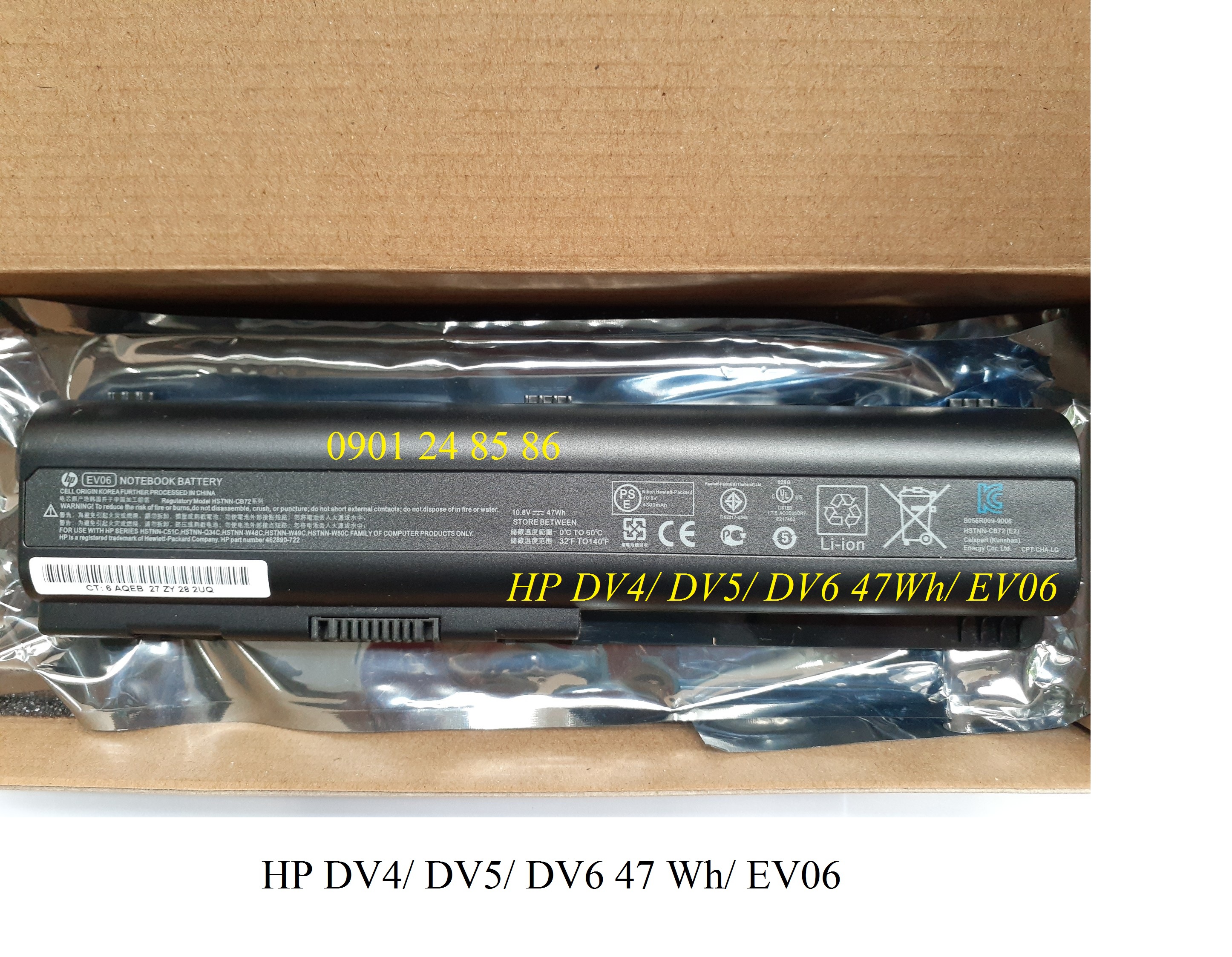 Pin Laptop HP/ Battery HP/ Pin HP Pavilion DV4/ DV5/ DV6/ Compaq Presario CQ40-101TU/ Q40-104AX/ CQ45-102AU/ CQ50-100CA/ CQ60-204TU/ HSTNN-LB72/ HSTNN-Q40C (10.8V-47Wh-6Cell) EV06