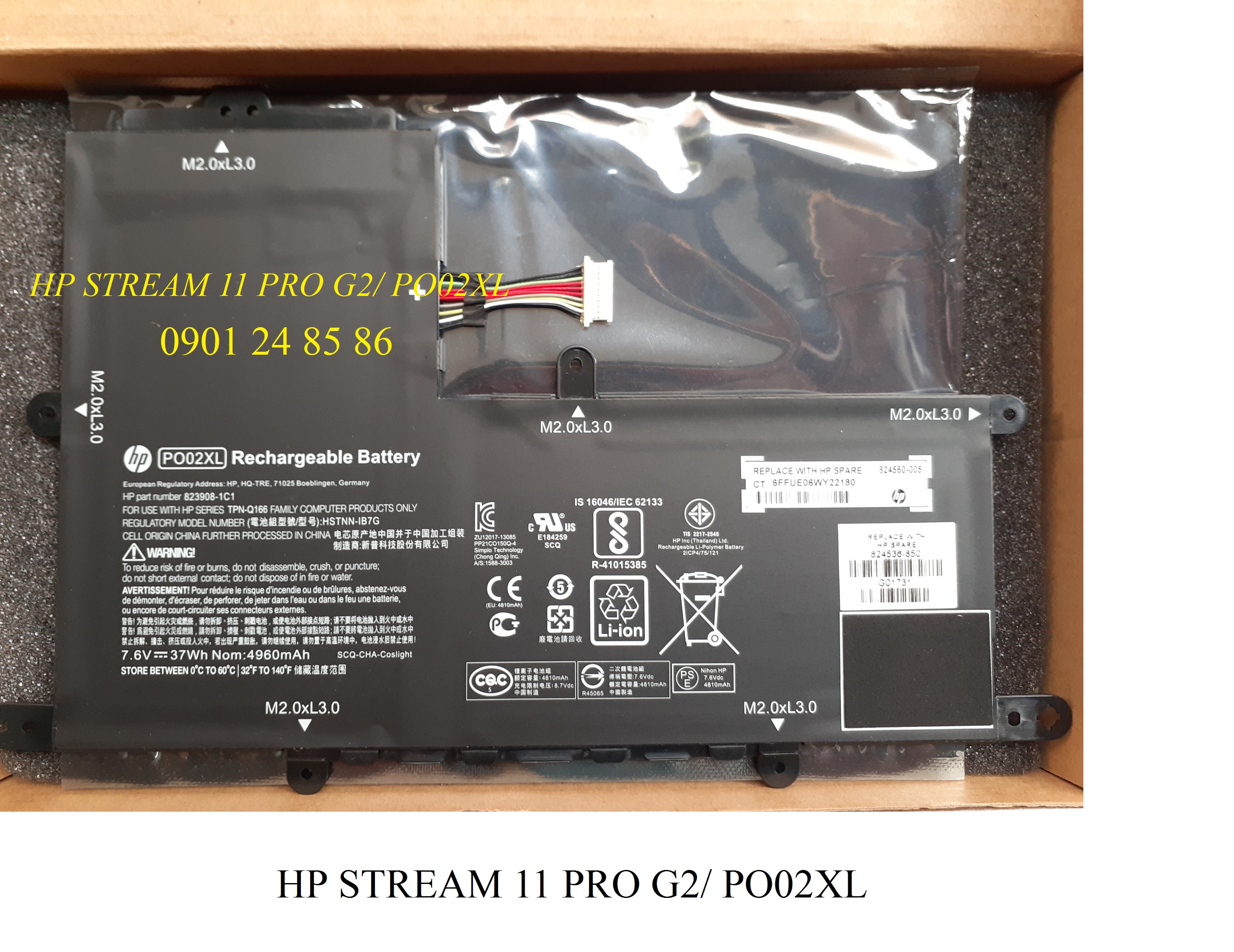 Pin Laptop HP/ Battery HP/ Pin HP Stream 11 R/ 11-R014WM/ 11 PRO G2/ G3/  HSTNN-IB7G/ 824560-005 (7.6V-37Wh-2Cell) PO02XL