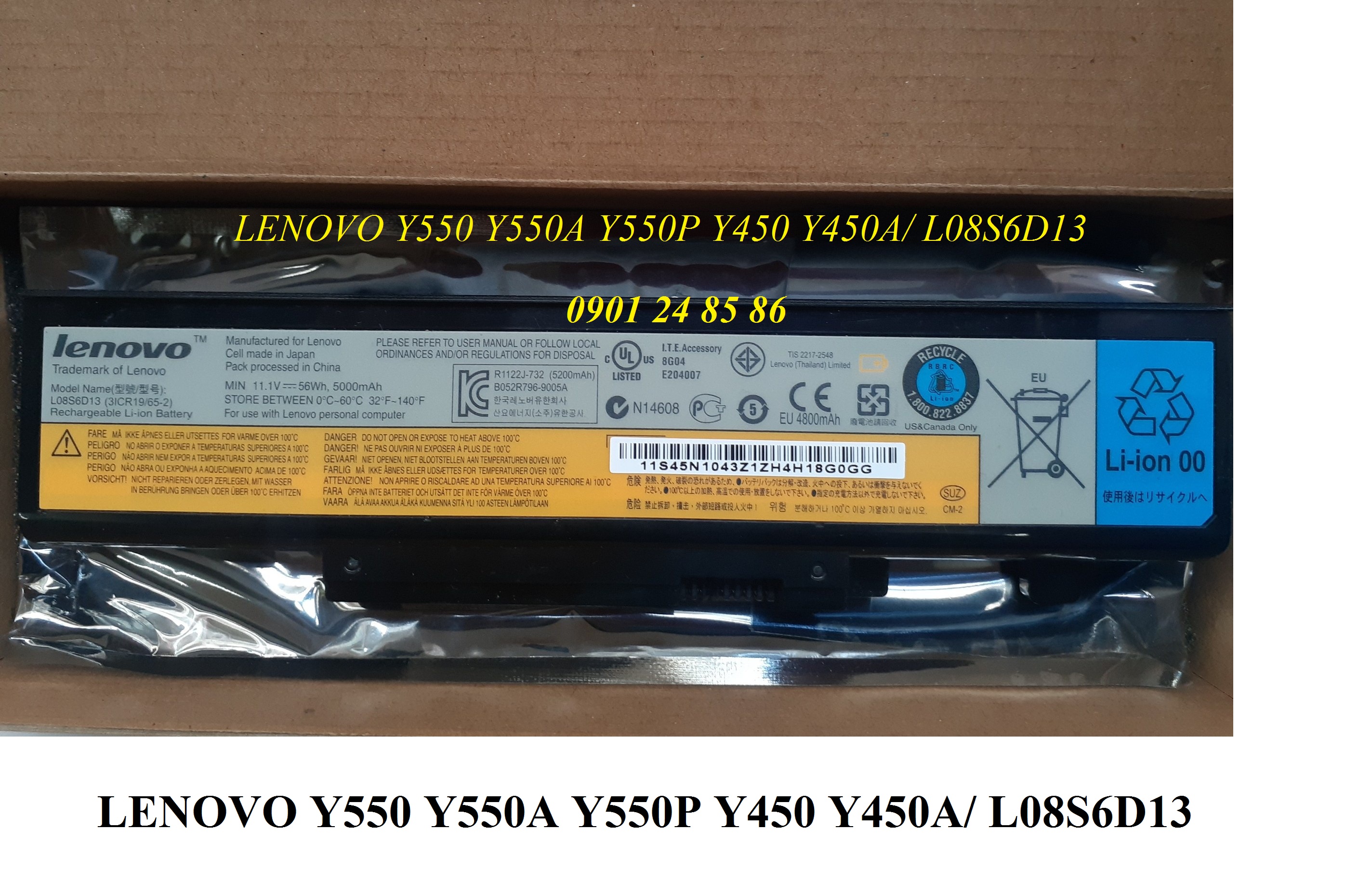Pin Laptop Lenovo/ Battery Lenovo/ Pin Lenovo Ideapad Y450/ Y450A/ Y450G/ Y550/ Y550A/ Y550P (11.1V-49Wh-6Cell) L08L6D13