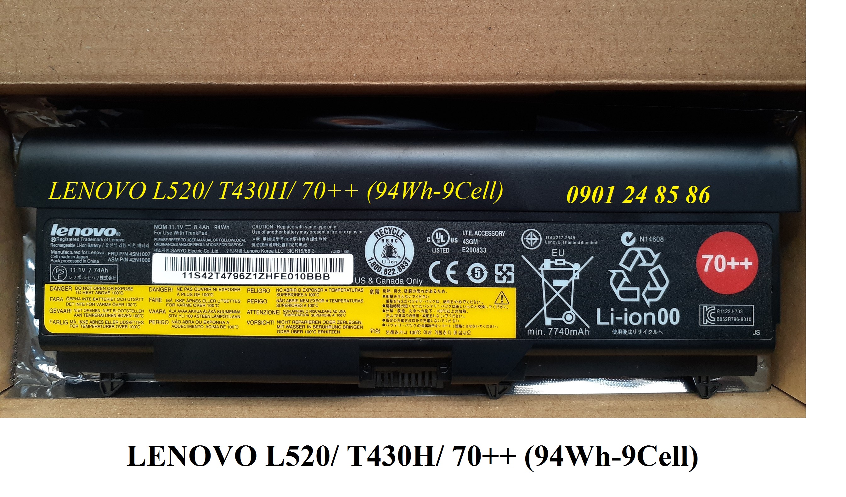 Pin Laptop Lenovo/ Battery Lenovo/ Pin Lenovo Thinkpad T420/ T430/ T510i/ T520/ L520/ L421/ L430/ 45N1006/ 45N1007 (11.1V-94Wh-9Cell) 70++