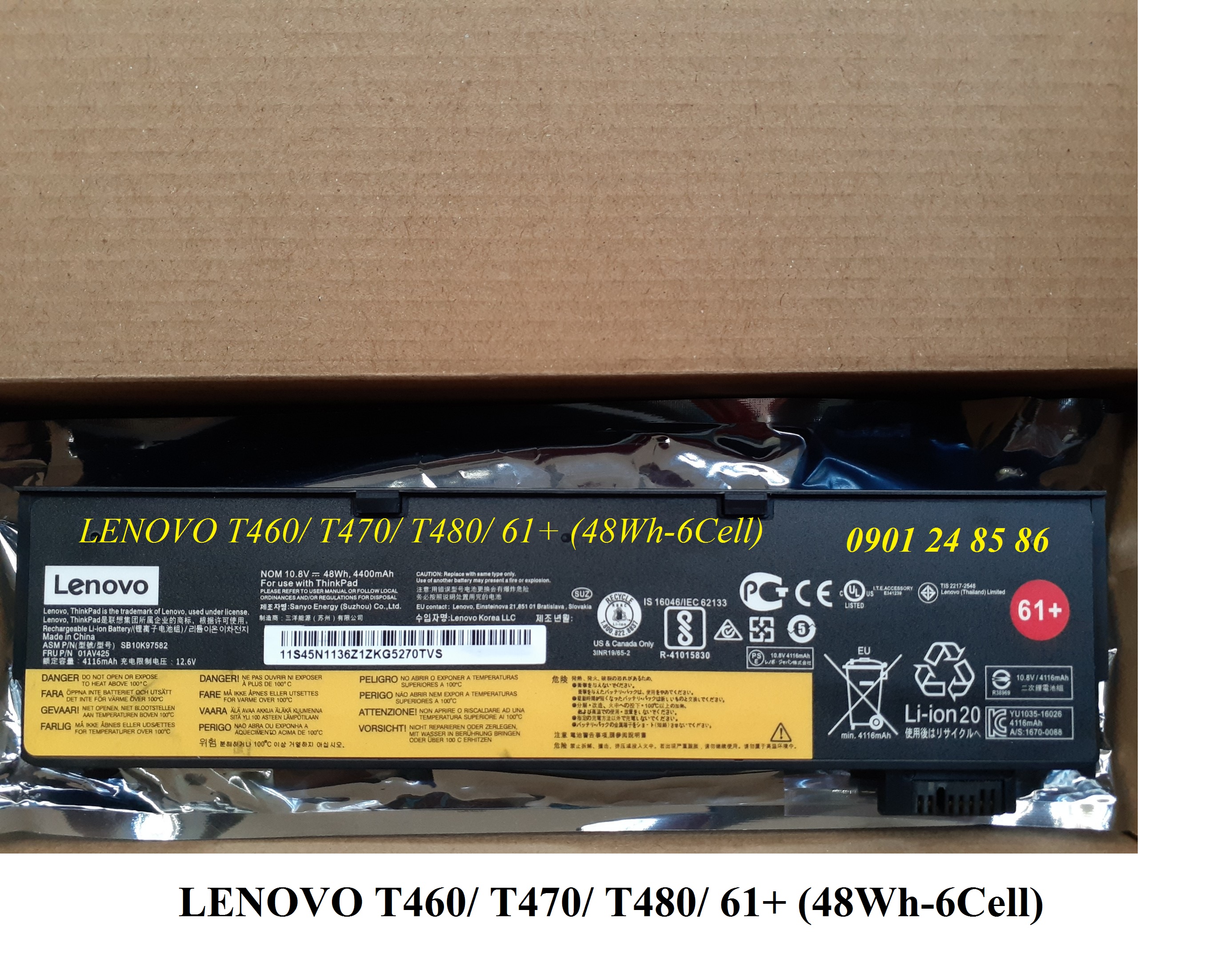 Pin Laptop Lenovo/ Battery Lenovo/ Pin Lenovo Thinkpad T470/ T480/ T570/ T580/ TP25/ P52S/ 01AV425/ 01AV428/ SB10K97585/ SB10K97582 (10.8V-48Wh-6Cell) 61+ 