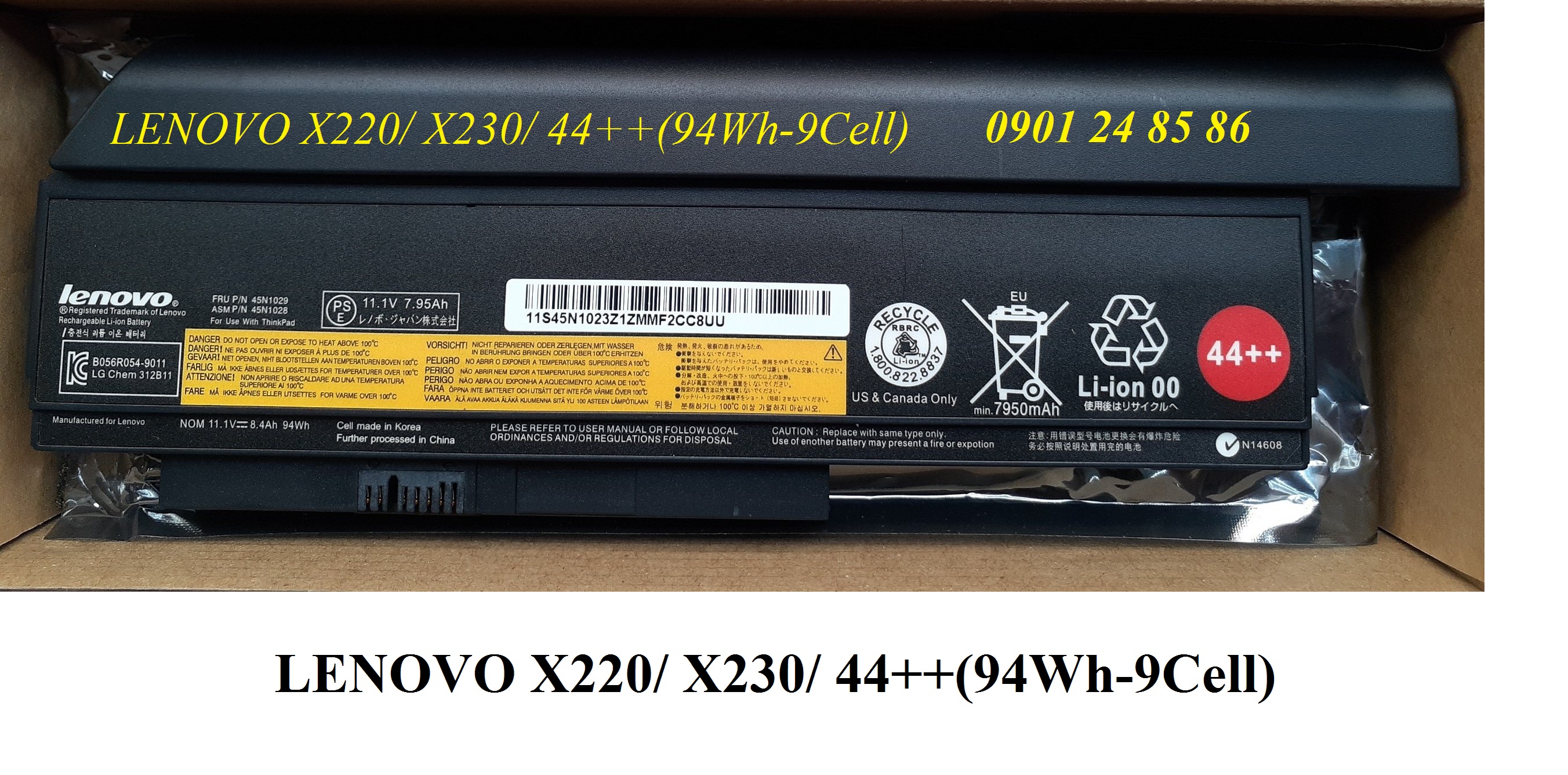Pin Laptop Lenovo/ Battery Lenovo/ Pin Lenovo Thinkpad X220/ X220i/ X230/ X230i/ 45N1028/ 45N1029/ 0A36283/ 42T4861 (11.1V-94Wh-9Cell) 44++