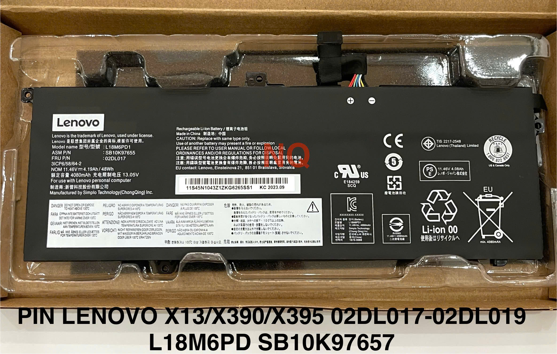 Pin laptop chính hãng Lenovo X13/X390/X395 02DL017 02DL019 L18M6PD SB10K97657