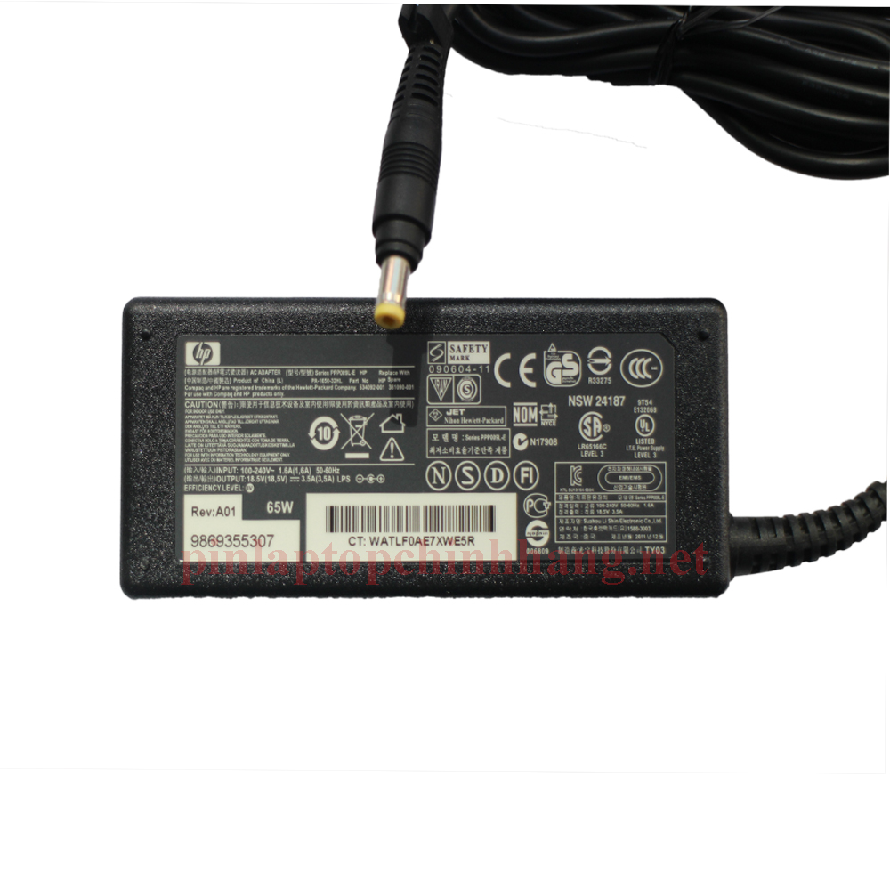 Sạc Laptop HP, Sạc HP, Adapter Laptop HP Original, HP 18.5V-3.5A-65W-4.8MM*1.7MM 